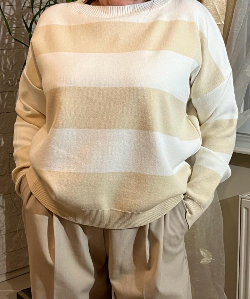 Sweterek beżowo-biały w paski Cocomore 2279-CO