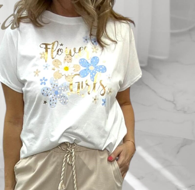T-shirt z nadrukiem kwiatki (moda włoska) 3374-MW