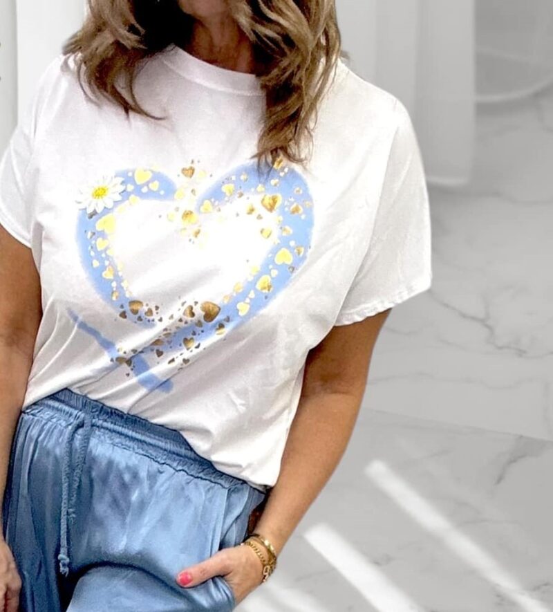 T-shirt z serduszkiem błękitny (moda włoska) 3380-MW