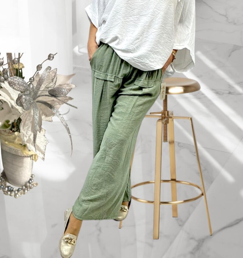 Spodnie zielone luźne szerokie (moda włoska) 3676-MW