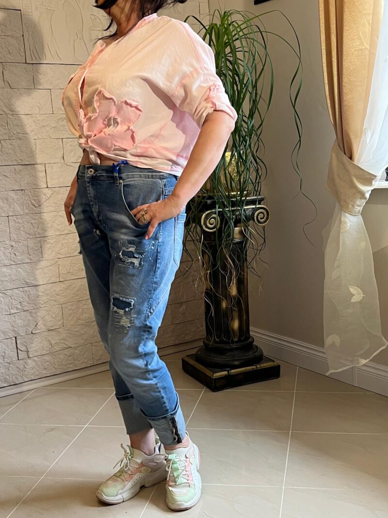 Spodnie jeansowe 7/8 z przetarciami (moda włoska) 3483-MW