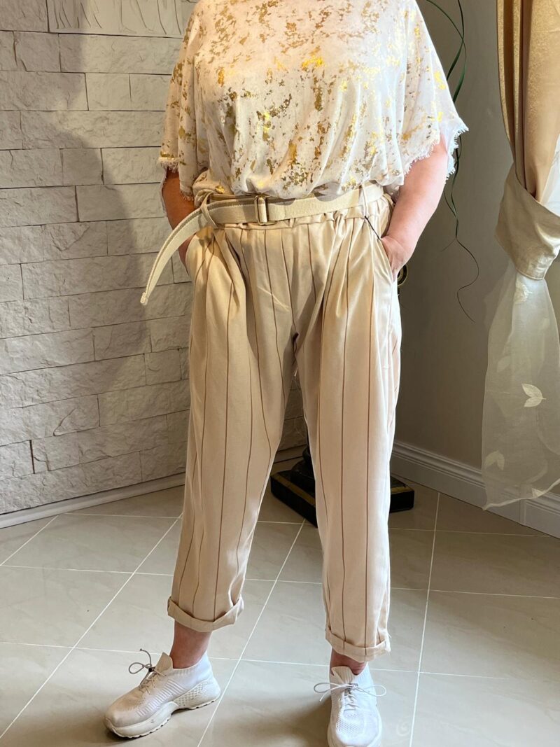 Spodnie lniane z paskiem (moda włoska) 3494-MW