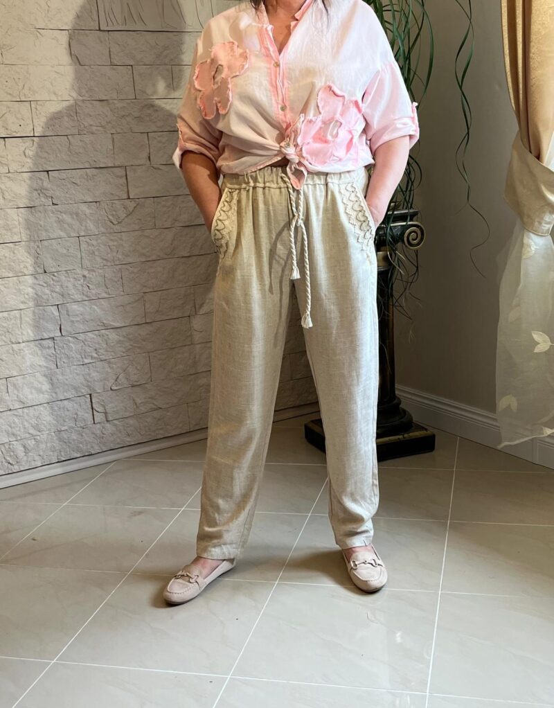 Koszula z kwiatem do wiązania różowa (moda włoska) 3503-MW