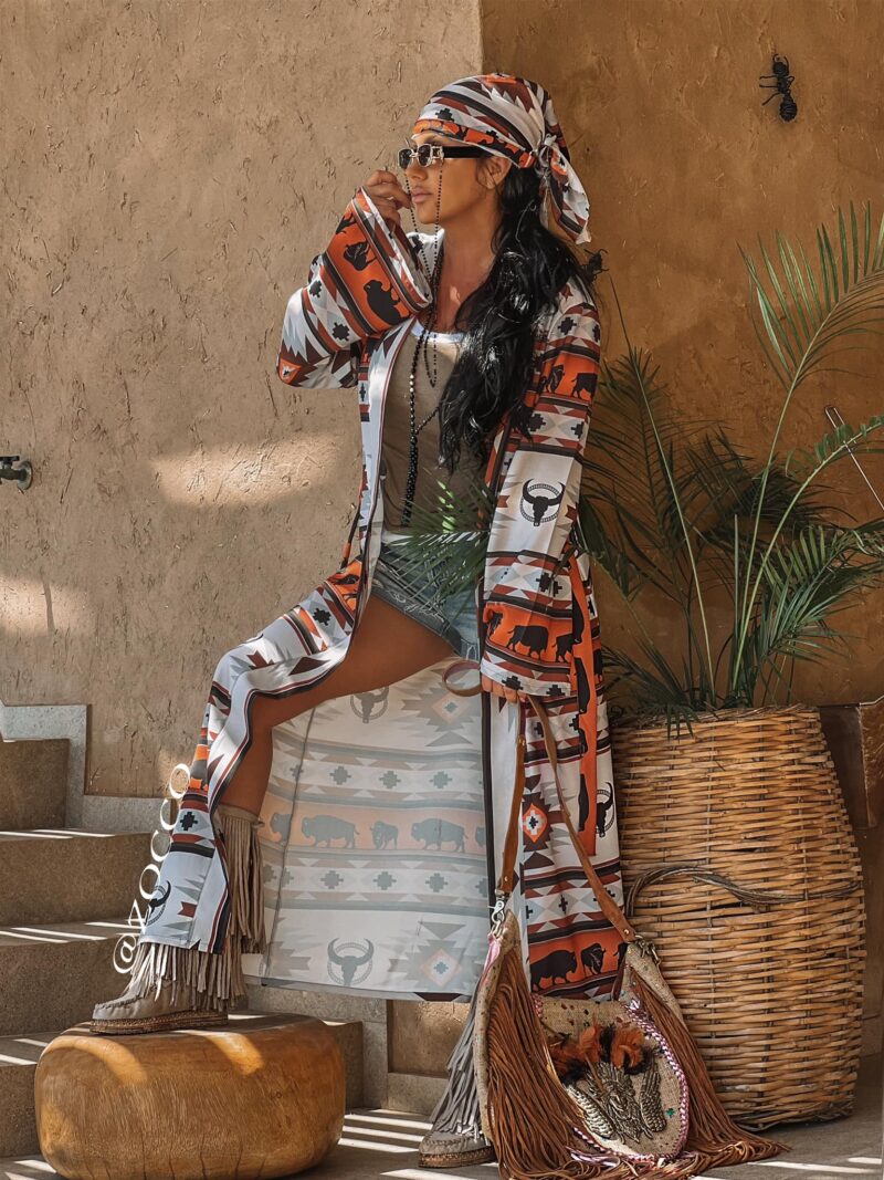 Maxi tunika Boho z regulacją w pasie Zocco 2995/Z