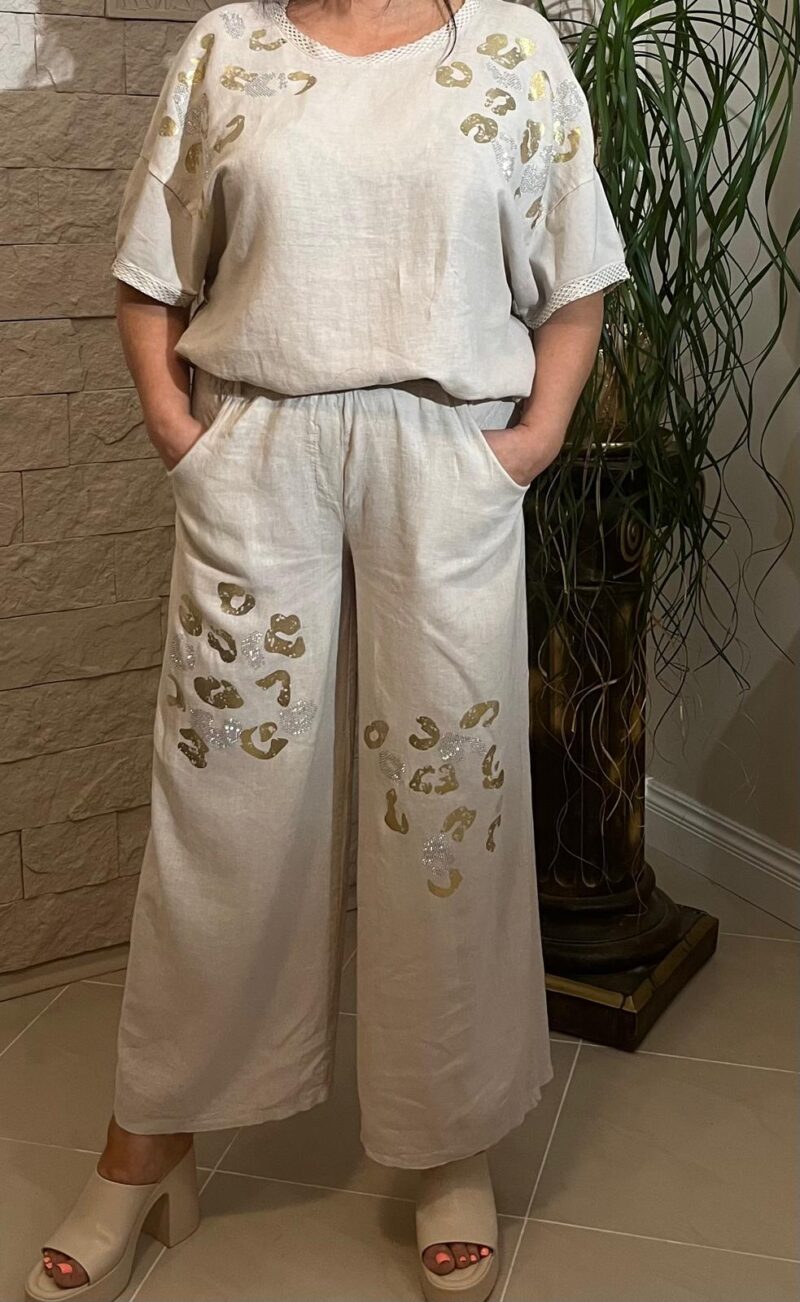 Komplet ze złotymi nadrukami beżowy (moda włoska) 5479-MW