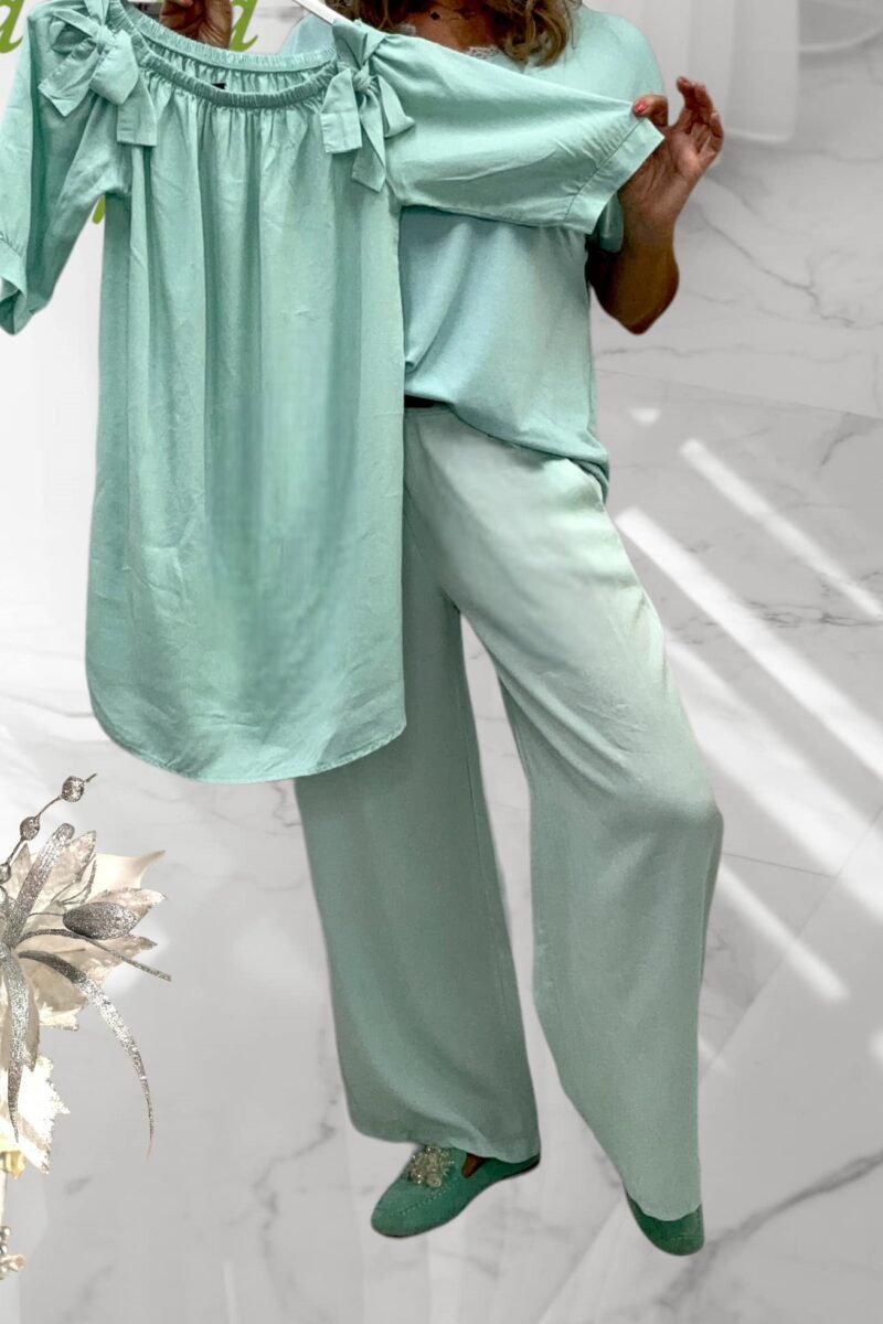 Bluzeczka z kokardkami miętowy (moda włoska) 6024-MW