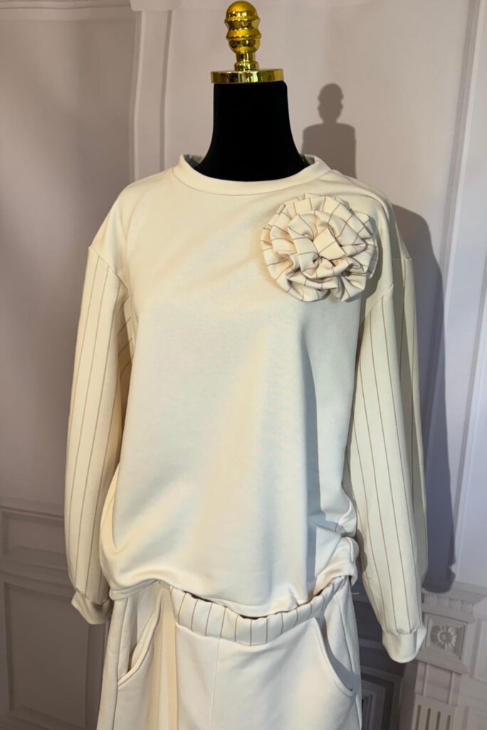 Komplet z rękawkami w paseczki (moda włoska) 6648-MW - zdjęcie 1