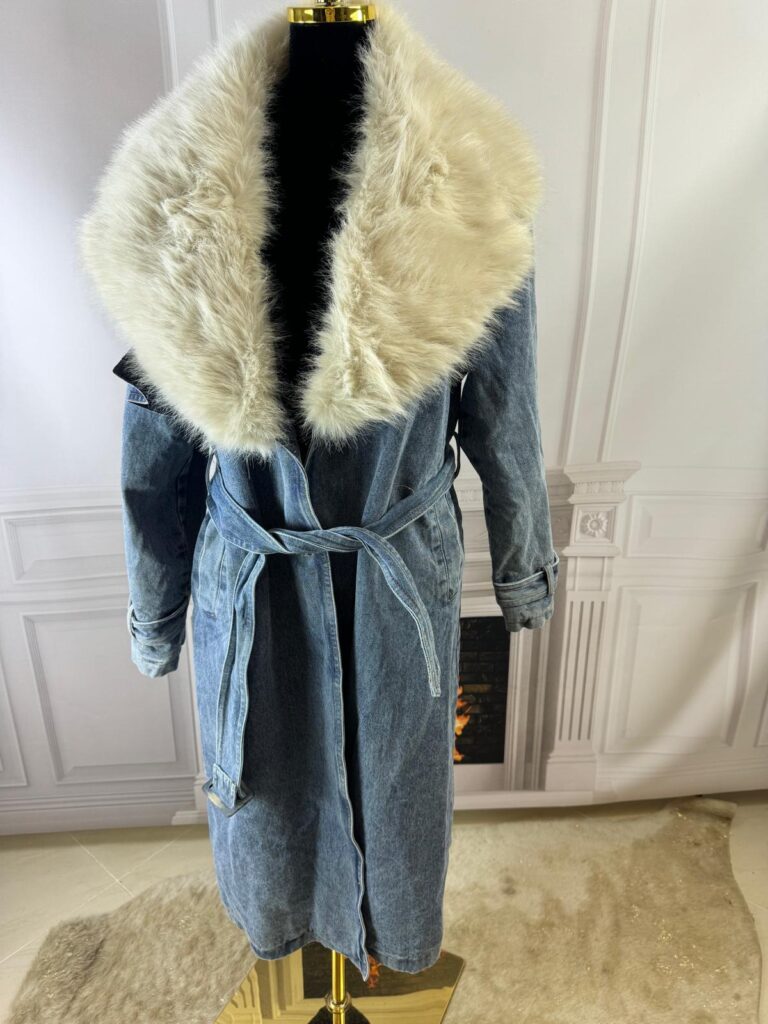 Jeansowy ocieplany płaszcz (moda włoska) 8387-MW - zdjęcie 2