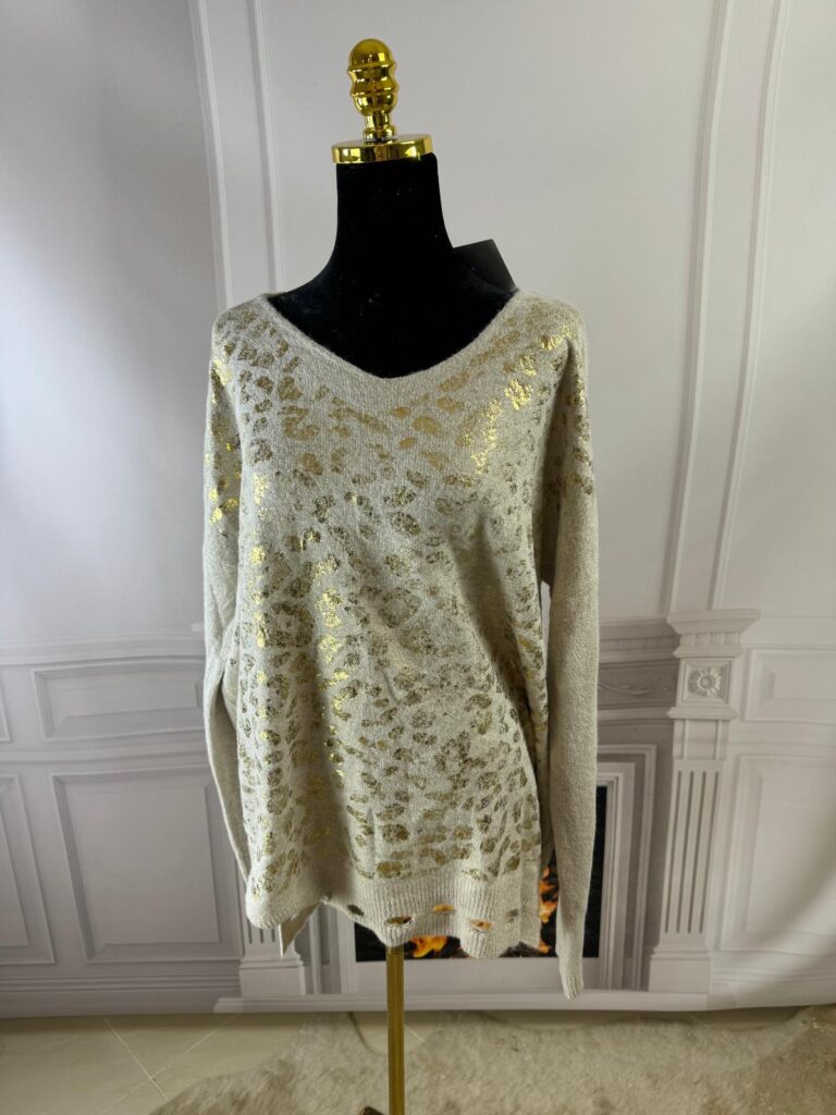 Sweterek ze złotymi nadrukami (moda włoska) 8391-MW - zdjęcie 1