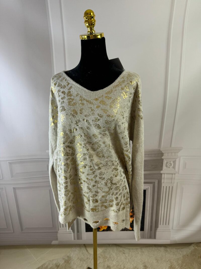 Sweterek ze złotymi nadrukami (moda włoska) 8391-MW
