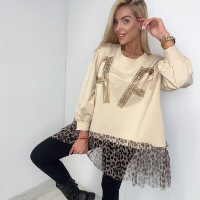Bluza z panterkową falbanką Paparazzi Fashion 9718-PF