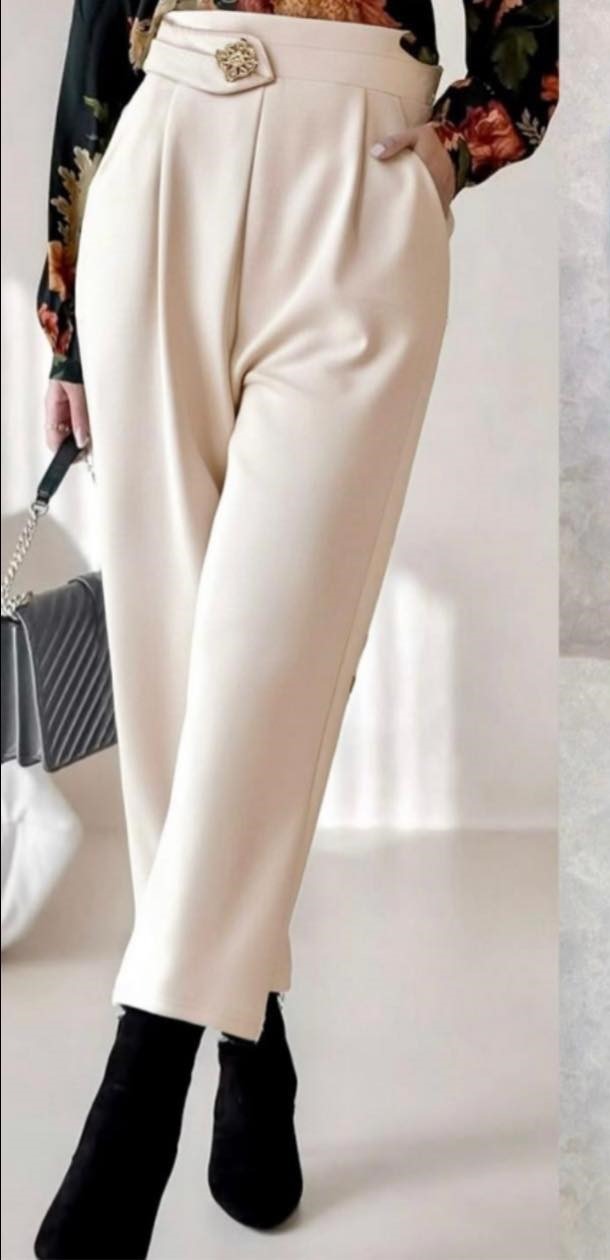 Spodnie z ozdobnym pasem łososiowe Moda Włoska 10341-MW