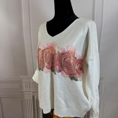 Sweterek  w róże Moda Włoska 10343-MW