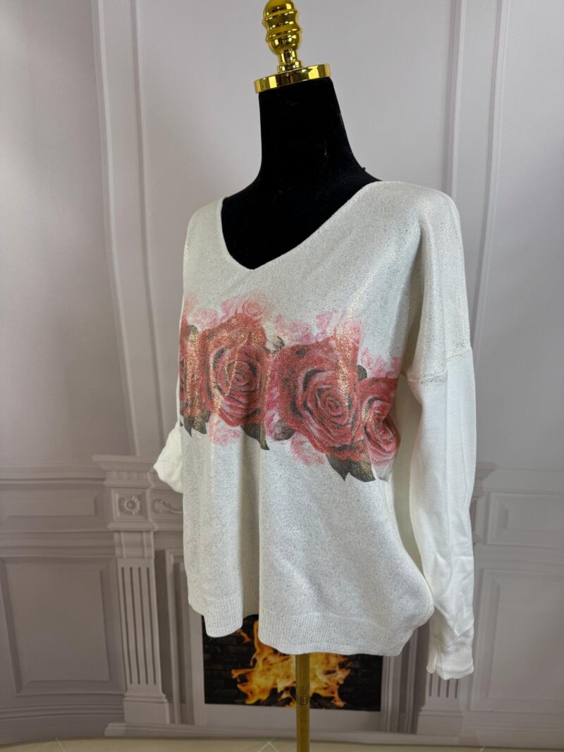 Sweterek  w róże Moda Włoska 10343-MW