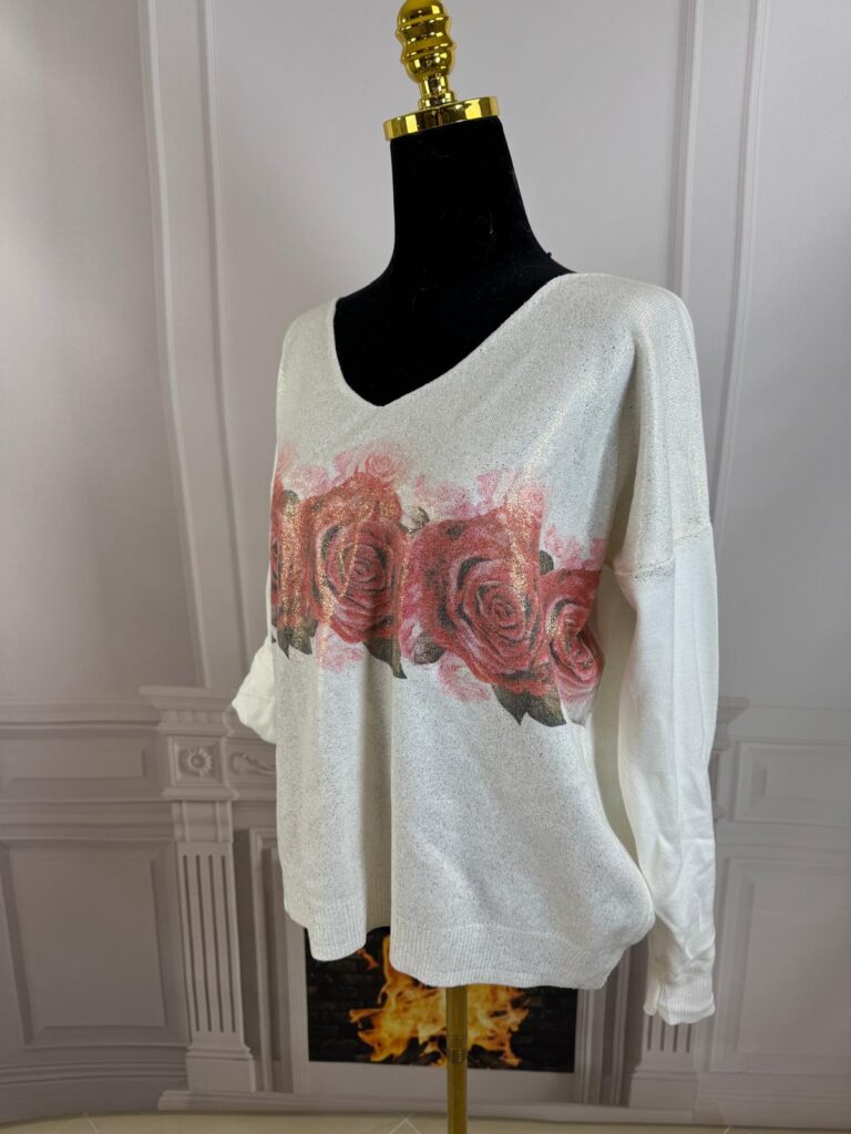 Sweterek  w róże Moda Włoska 10343-MW - zdjęcie 2
